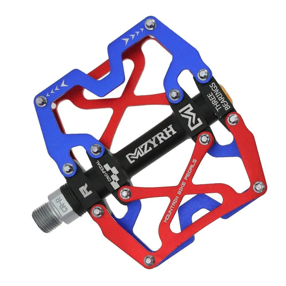 Red and Blue MZYRH горные MTB велосипедные широкие педали 9/1" велосипедные герметичные 3 подшипника педали с ЧПУ Обработанные смазочные герметичные подшипники педали на платформе - Цвет: Red and Blue