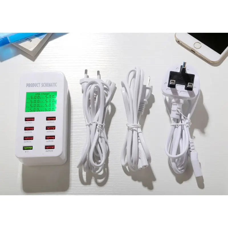 Зарядная Станция qiang 8-портовая Быстрая зарядка USB с ЖК-дисплеем многопортовая для