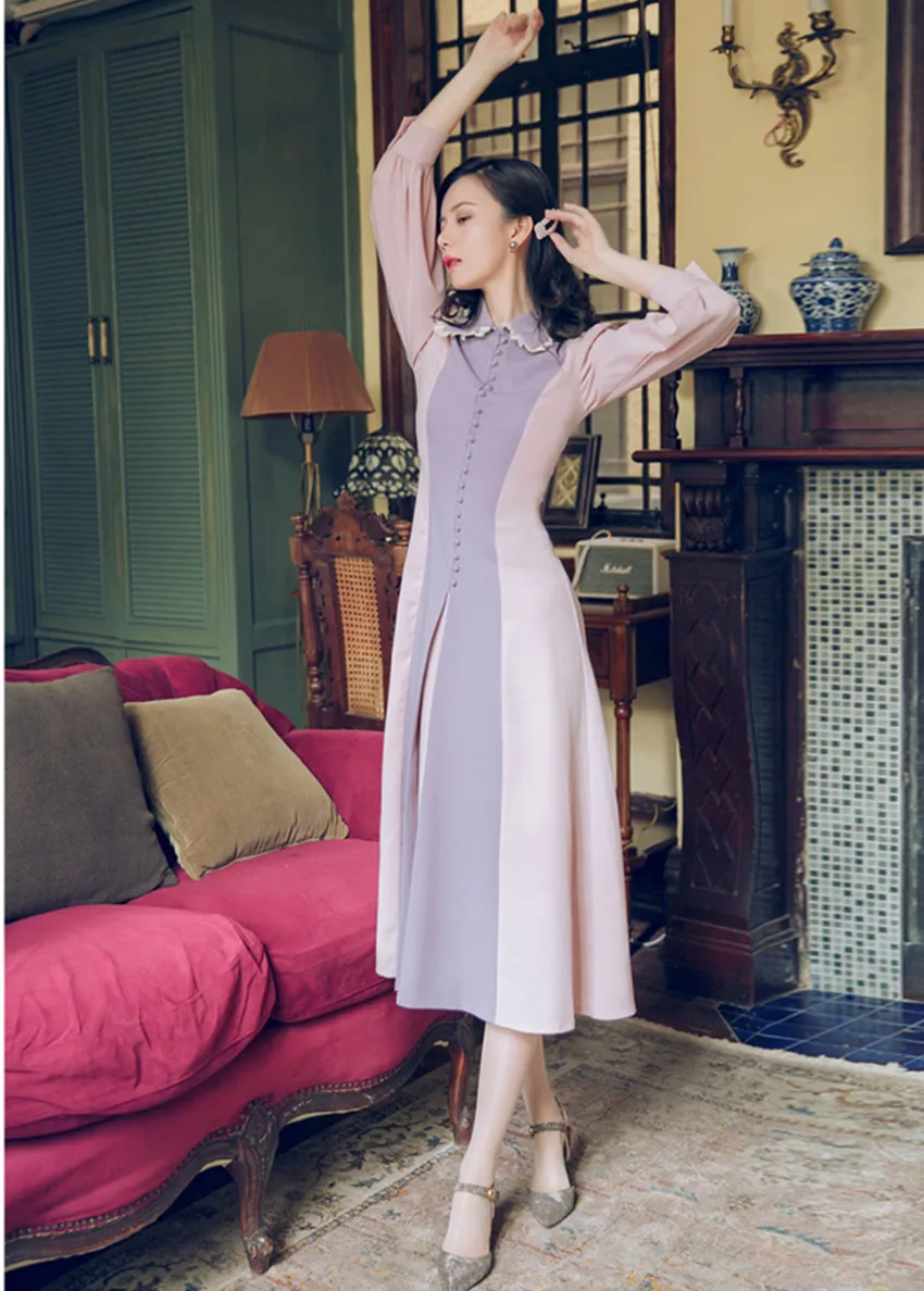 Женское однобортное платье HAMALIEL винтажное длинное с длинным рукавом элегантное