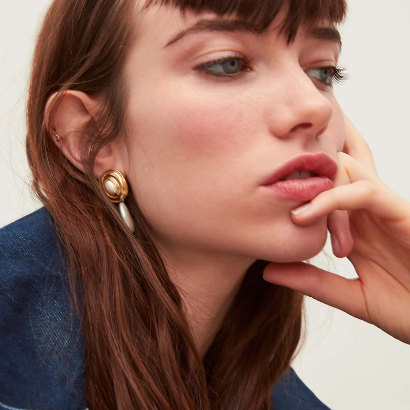 Женские жемчужные серьги ZA винтажные металлические маленькие серьги-подвески