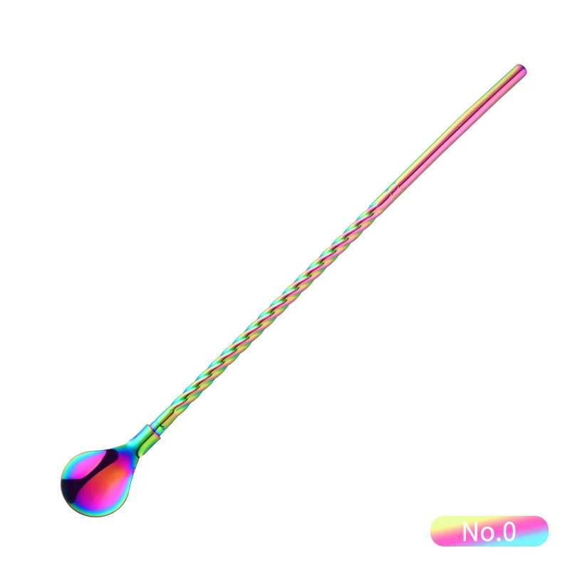 rainbow Многоразовая соломенная ложка из нержавеющей стали со спиральным узором для коктейлей, молока, кофе, сока, ложка для перемешивания с кистью, инструменты для бара - Цвет: rainbow
