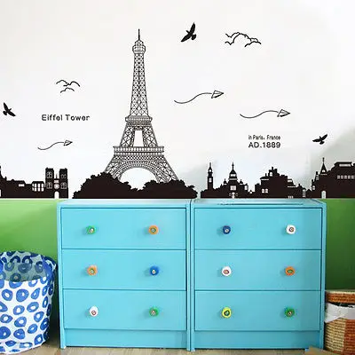 DIY семейный съемный Парижский Город Эйфелева башня художественная Наклейка
