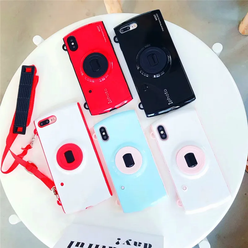 3D Korea Camera Phone Cases For iPhone XS MAM XR X 8 7 6 6s Plus Case Meitu M8 T8 V6 Silicone Soft Cover With Lanyard Strap |