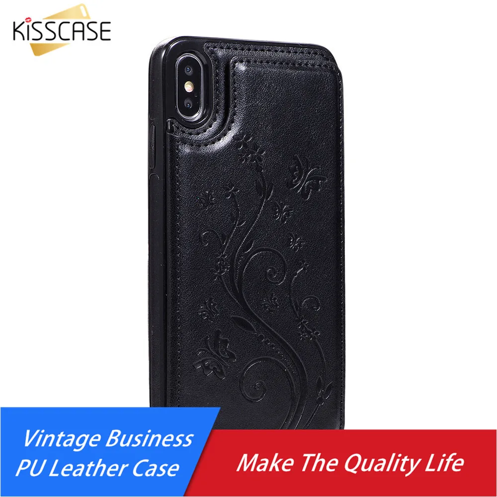 Чехол KISSCASE из искусственной кожи в стиле ретро с отделением для карт iPhone 7 8 6S 6 Plus XR
