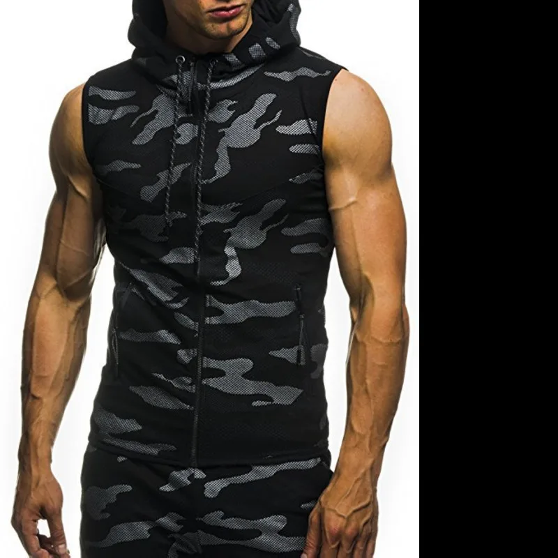 2018 Новая модная камуфляжная Толстовка без рукавов Мужская одежда куртки для