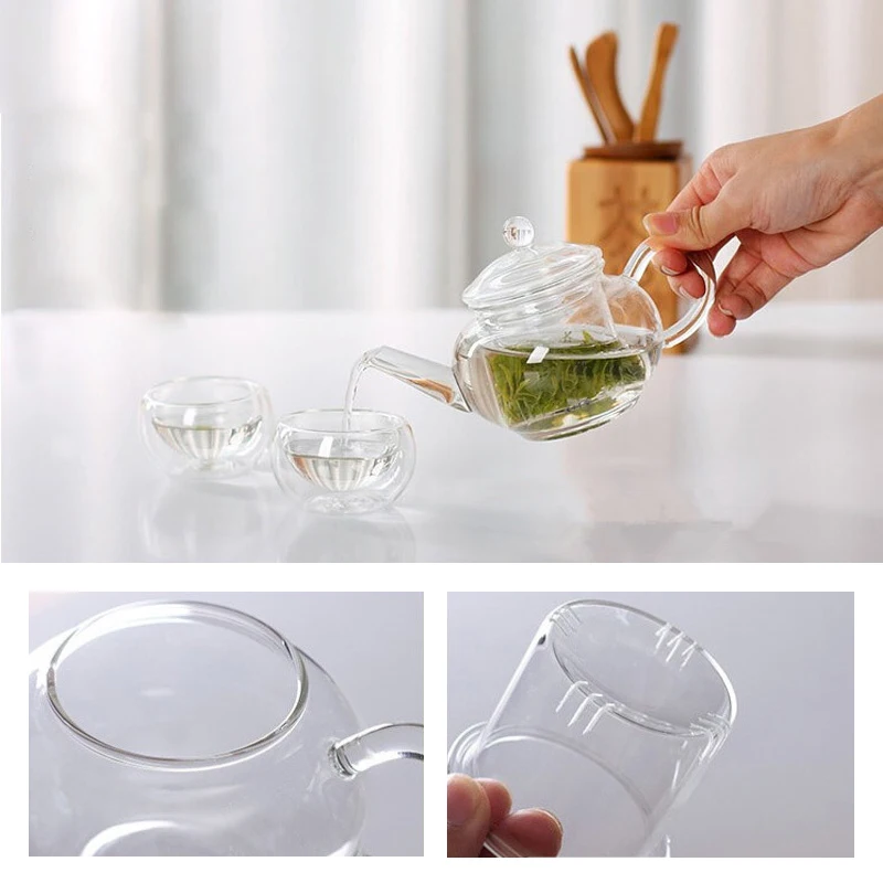 Прозрачный чайный горшок термостойкий стеклянный с китайским Infuser кофе цветок