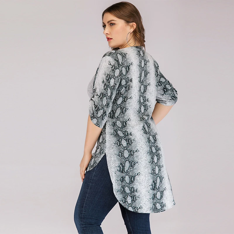 Размера плюс принт змеиная кожа Blusas Mujer De Moda 2020 шифоновая рубашка женские топы и