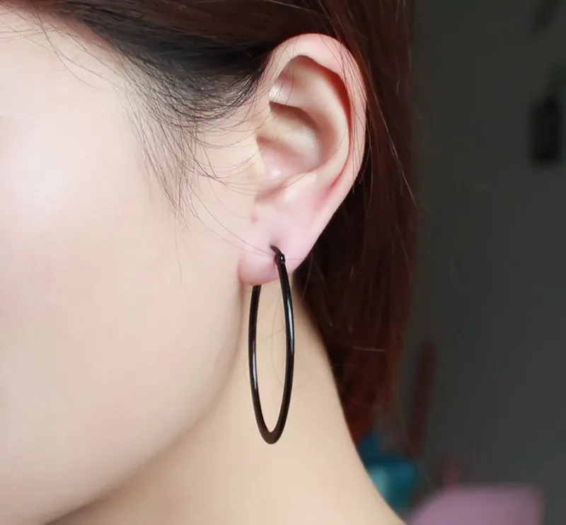 Женские серьги из нержавеющей стали черные большие серьги-кольца для женщин