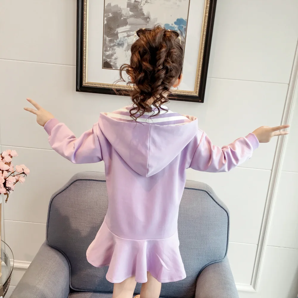 Baby Girls Dress Children Long Sleeve Striped Hooded Dresses Kids Cute Spring Autumn Casual Clothes | Детская одежда и обувь