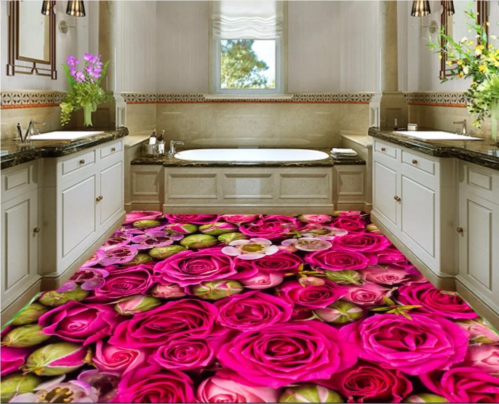 

WDBH custom mural 3d flooring pvc self adhesive wallpaper sea rose flower home decor 3d wall murals wallpaper for living room