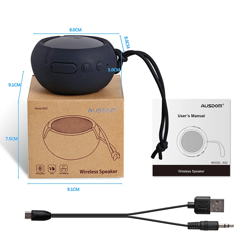 Ausdom AS2 портативный Bluetooth AUX водонепроницаемый IPX3 открытый динамик для IPhone Samsung