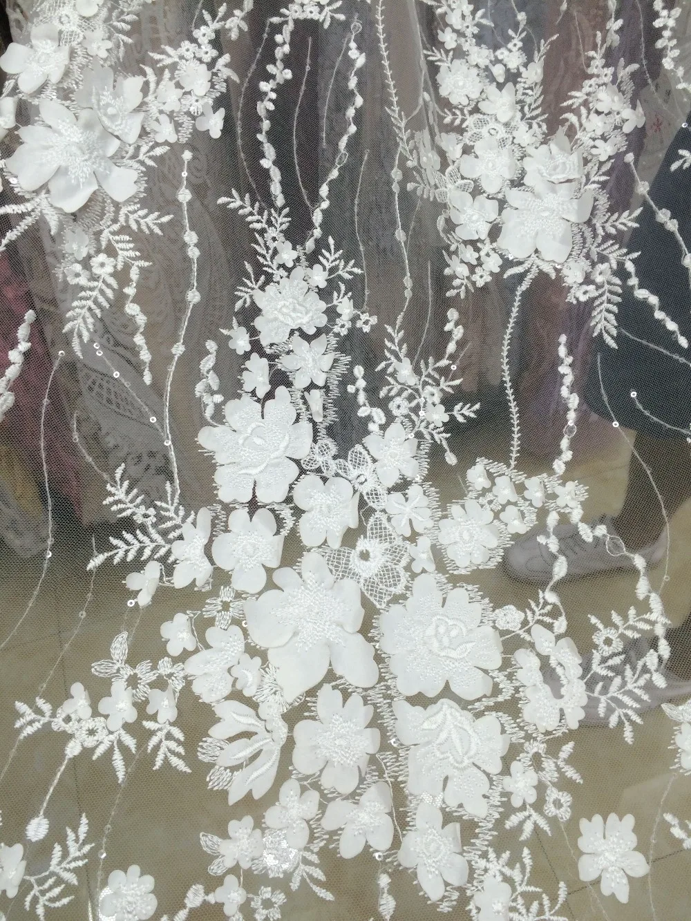 Вышивка чистая кружевная ткань LJY-42217 высокого качества с блестками для