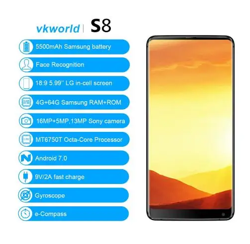 VKworld S8 4 аппарат не привязан к оператору сотовой связи мобильный телефон 5500 мА/ч Гб