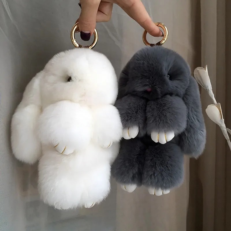 

Fluffy Real Rabbit Fur Pompon Bunny Keychain Trinket Women Toy Pompom Rabbit Key Ring On Bag Car Key Chain Jewelry New Year Gift