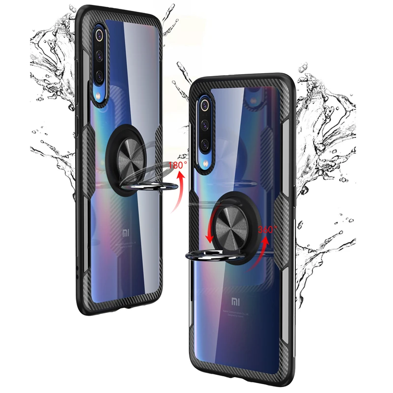 Чехол Alxun для Xiaomi Mi 9 с кольцом и подставкой прозрачный противоударный защитный
