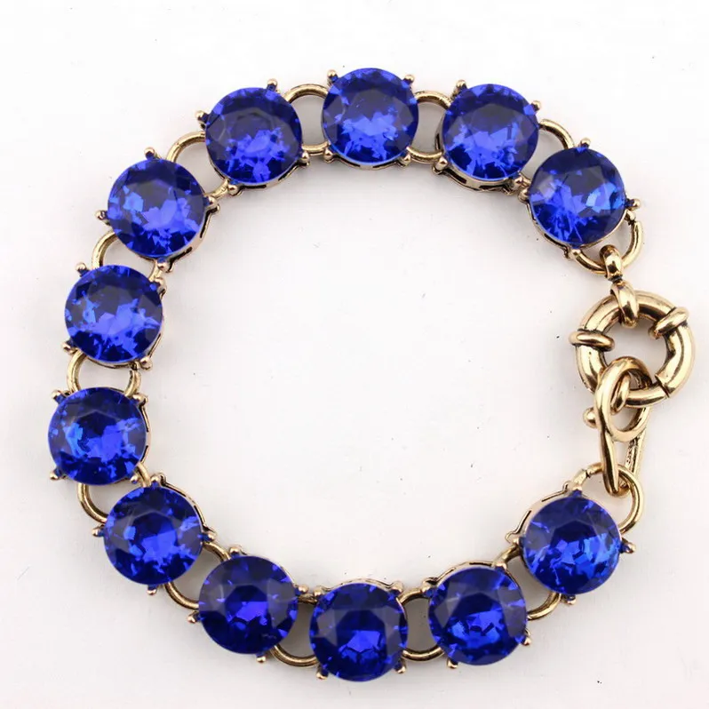 B1484Gold Blue Женские браслеты с круглым стеклом и кристаллами в виде пузырьков и точек для женщин, серебряные теннисные браслеты, ювелирные изделия - Окраска металла: B1484Gold Blue