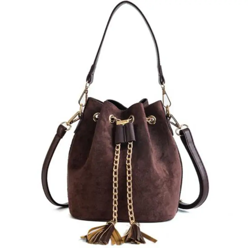 2020 высококачественные женские замшевые сумки на плечо ведро с кисточками для