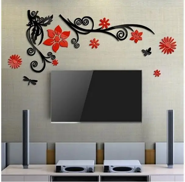 3 d цельный Кристал стены ТВ фон гостиная цветок лоза акриловые настенные зеркала