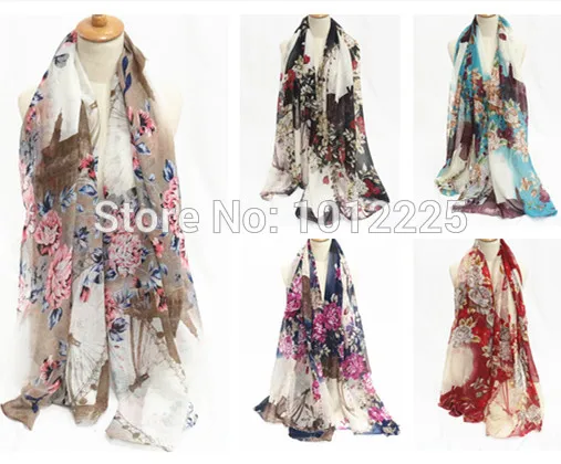 Париж цветок романтический платок дамы великолепная негабаритных печати