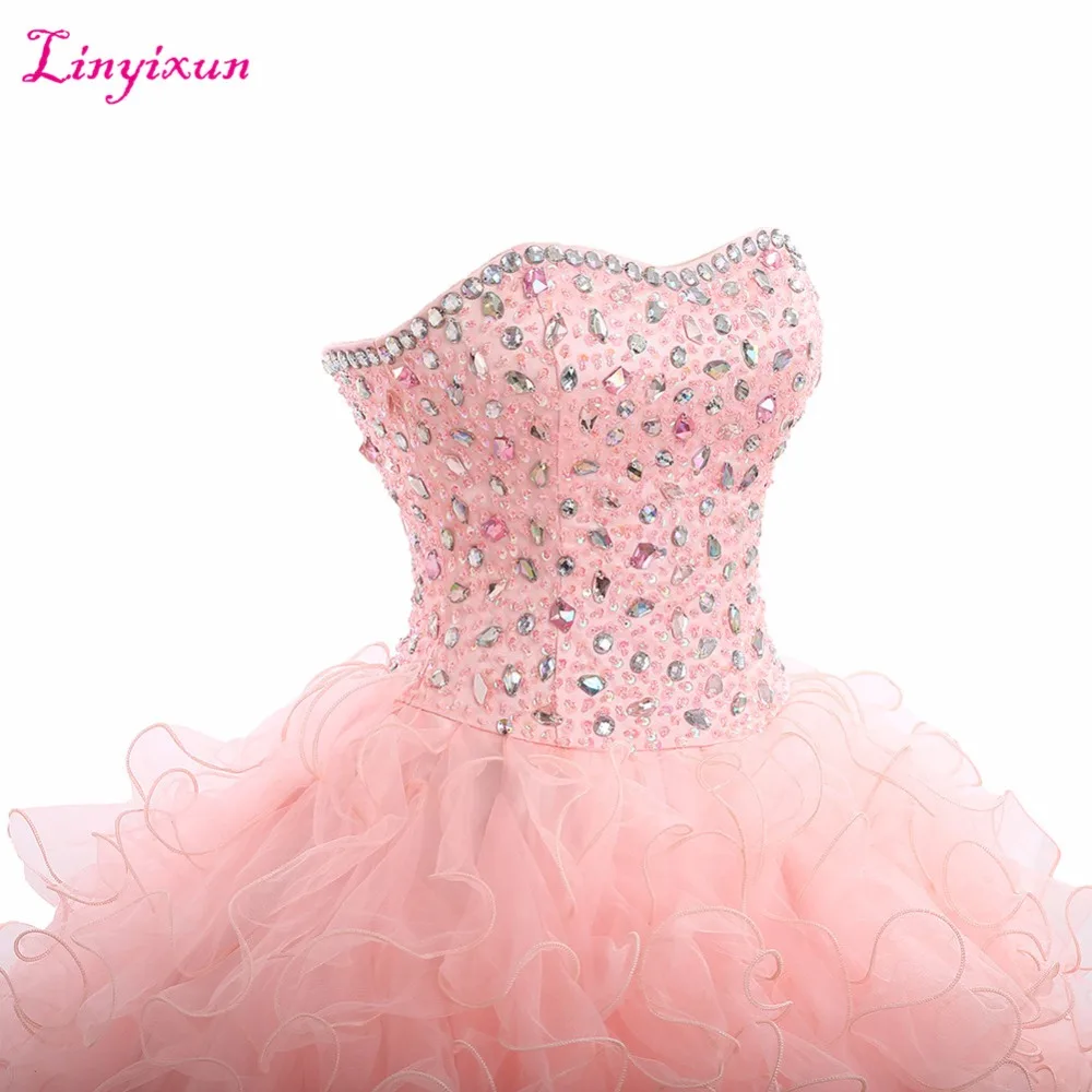 Linyixun Настоящее фото бальное платье Quinceanera платья 2017 с кристаллами бисером милые 16