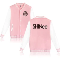 winter ladies bomber jackets korean kpop shinee pink baseball uniform students coat long sleeve zip up fleece hoodie sweatshirt