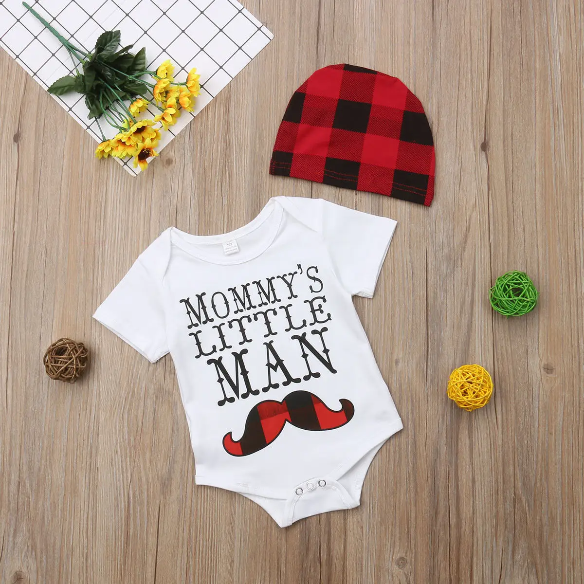 2018 New Tollder Kids Baby Clothing Newborn Boy Mommy's Little Man Rompers+Hat 2Pcs Outfit Set 0-18M Wild casual cute fashion |