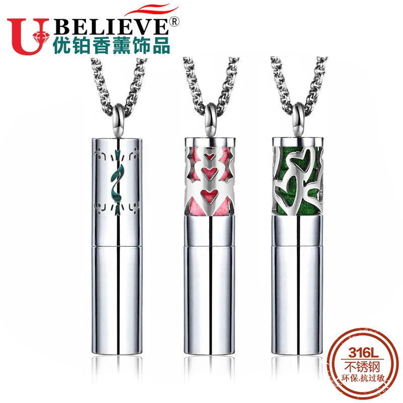 Ubelieve Perfume Hollow Out Essential Oils Storage Diffuser Necklace Aromatherapy Locket Pendants 316L Stainless Steel Necklace