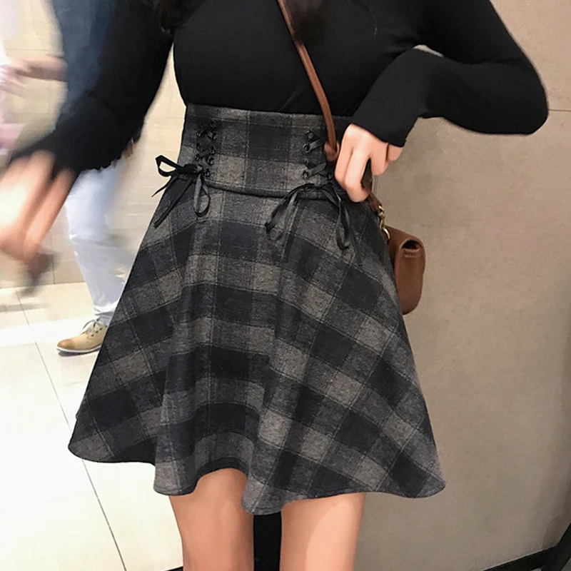 Faldas mujer moda 2018 осень зима harajuku черная твидовая юбка школьная Элегантная Женская