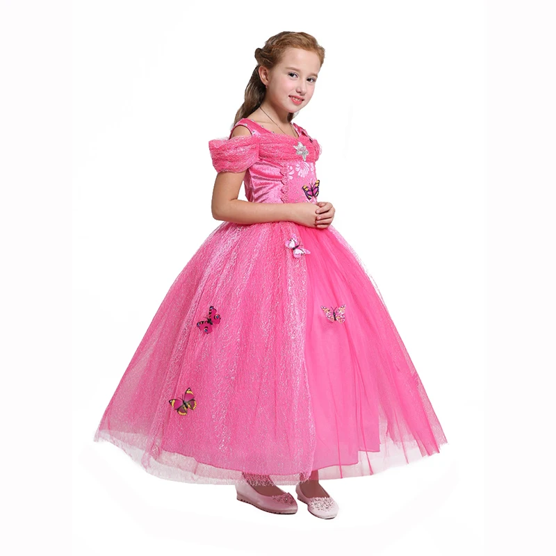 Aurora Dress 5 цветов, праздничные платья для девочек на свадьбу с цветочным рисунком, костюм бабочки «маленькая русалочка», «Золушка», «Спящая красавица», одежда принцессы - Цвет: Aurora Dress
