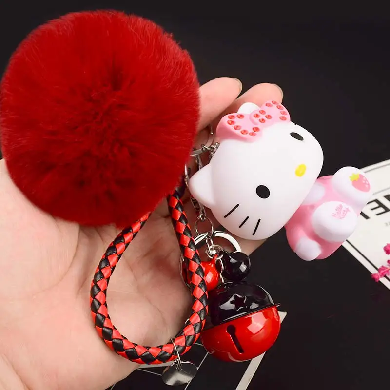 Милый мультфильм hello kitty Кролик Мех Шар помпон подвески-Помпоны ремешок для женщин металлические брелки-цепочки автомобиля сумка Шарм D151 - Цвет: 11