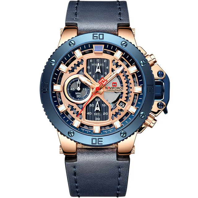 blue gold NAVIFORCE часы лучший бренд мужские часы хронограф спортивные водонепроницаемые часы Мужские часы военные Роскошные Мужские Аналоговые кварцевые часы - Цвет: blue gold