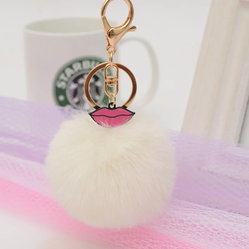 

Hot sale Sexy Lip Fur Ball Keychain - Faux Rabbit Fur Pom Pom Plush Key Chain Keyring men women keyring EH690