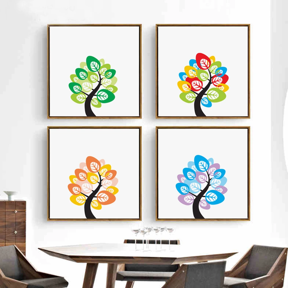 Modern Abstract Four Seasons Tree Art Poster Print Canvas Painting Wall Pictures for Living Room Bedroom Home Decor | Дом и сад