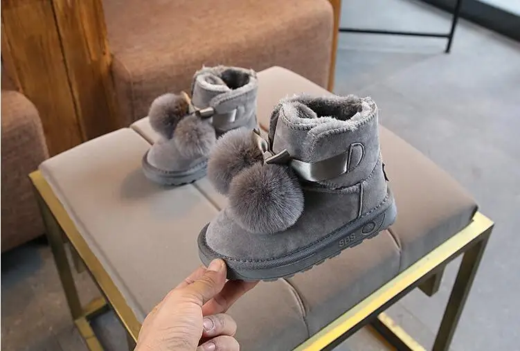 Winter non-slip Children's snow boots girls fur thick warm boots baby ball children's boots pink Girls Boots boas para nina