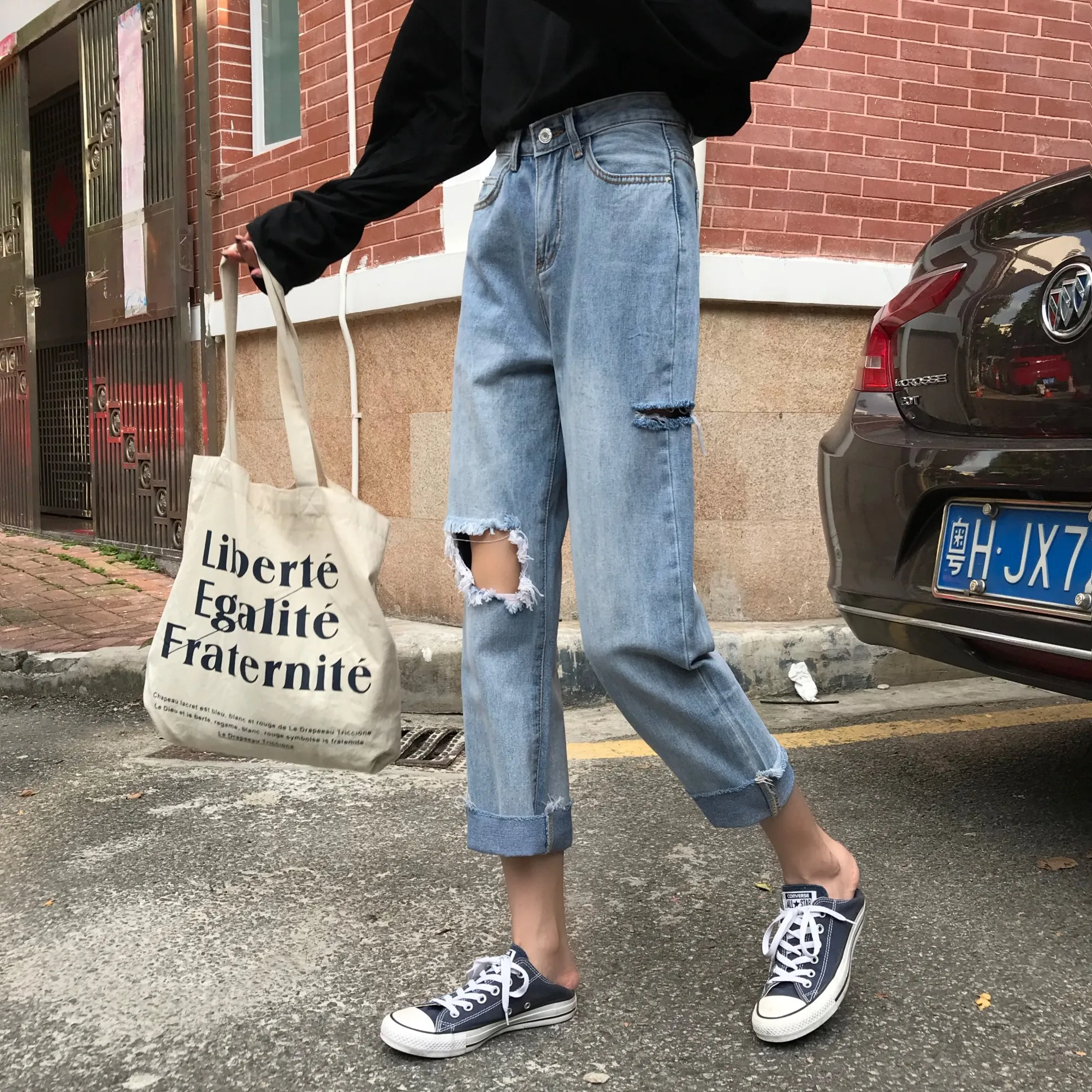 Mihoshop Ulzzang Корейская женская модная одежда летняя Новинка панк Харадзюку Высокая