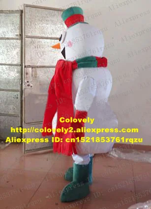 Beautiful White Snowman Snow Man Mascot Costume Cartoon Character Mascotte Adult Top Hat Red Scarf Orange Round Nose No.zz2559 |