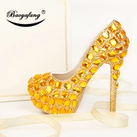 baoyafang golden women crystal wedding shoes woman brand shoes high heel fashion ladies shoes high platform shoes woman