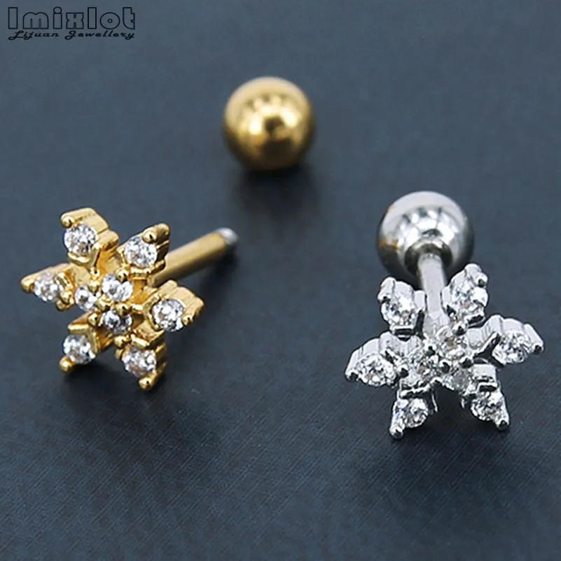 Серьги для пирсинга из титановой стали ювелирное изделие со снежинкой и цирконом