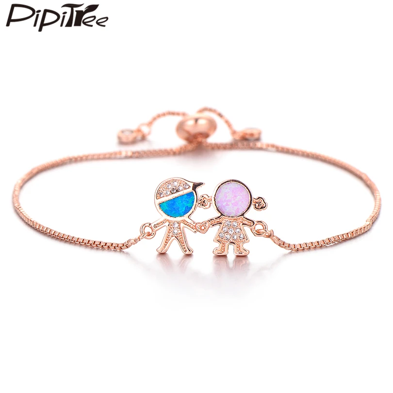 Модный браслет Pipitree с голубым и розовым опалом фигурка из кубического циркония
