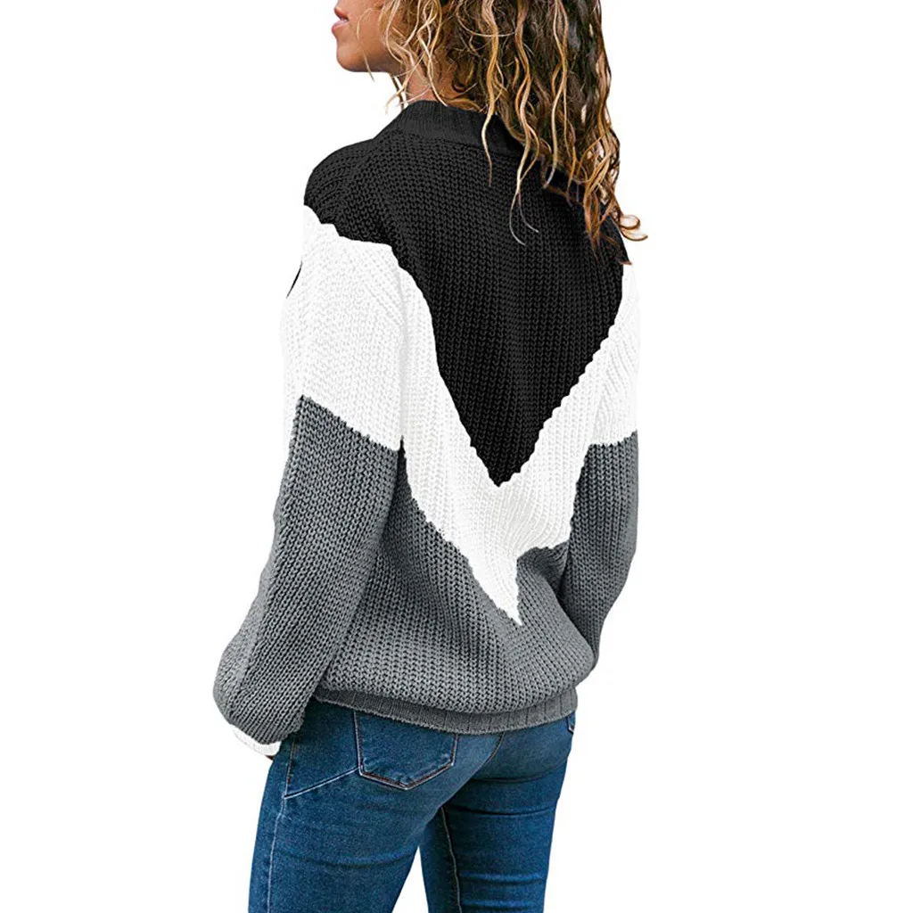 JAYCOSIN Hot Fashion Design Women Round Neck Color Block Long Sleeve Knitted Sweater Tops Pullover Jumper High Quality | Женская одежда