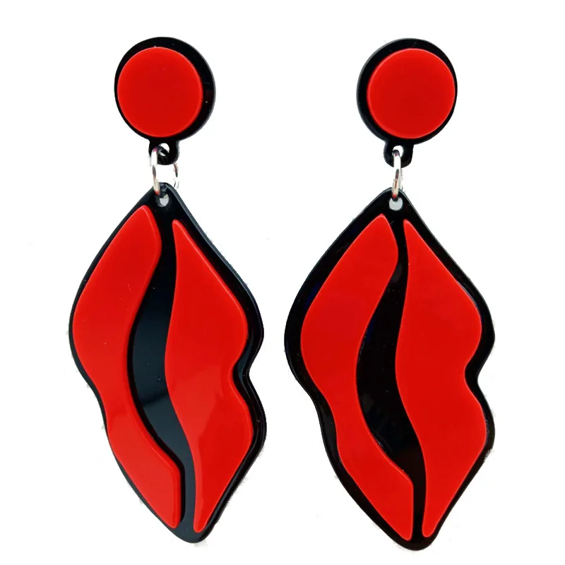 2019 New Unique Sexy Red Lips Geometric Stud Earrings Acrylic Lip Shaped Long Earing For Women Hip Hop Night Club Dancer Jewelry | Украшения