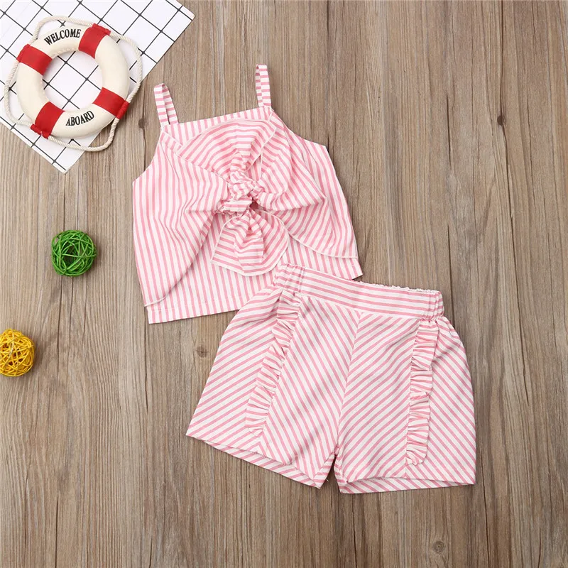 Милый комплект одежды в розовую и белую полоску из 2 предметов для маленьких