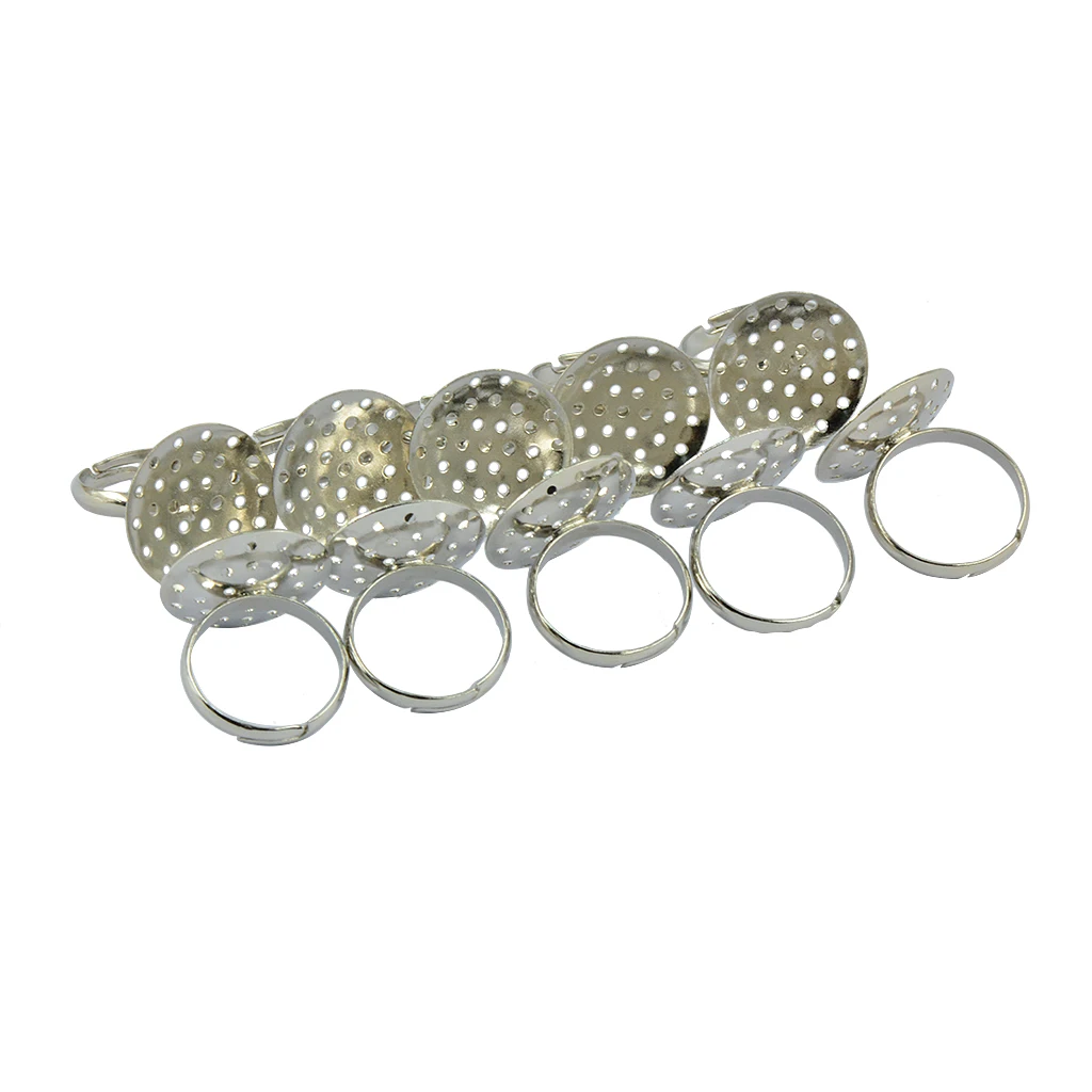 10Pieces Silver Color Plated Adjustable Ring Blanks sieve Base 20 mm Findings | Украшения и аксессуары