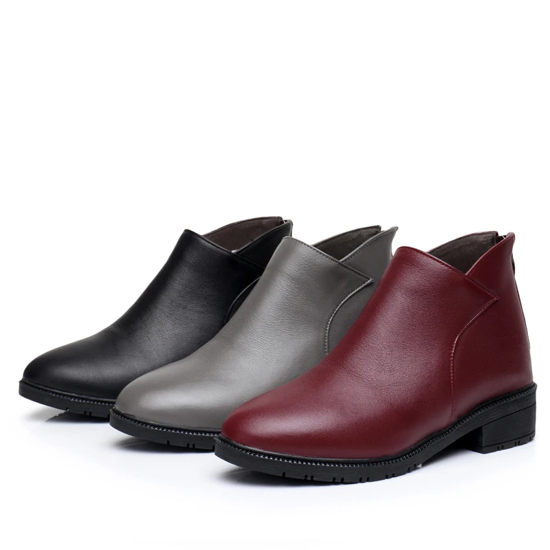 2019 Autumn Winter Women Shoes Genuine Leather Boots Square Heels Ankle Woman fashion Size 34-43 M3.5 | Обувь