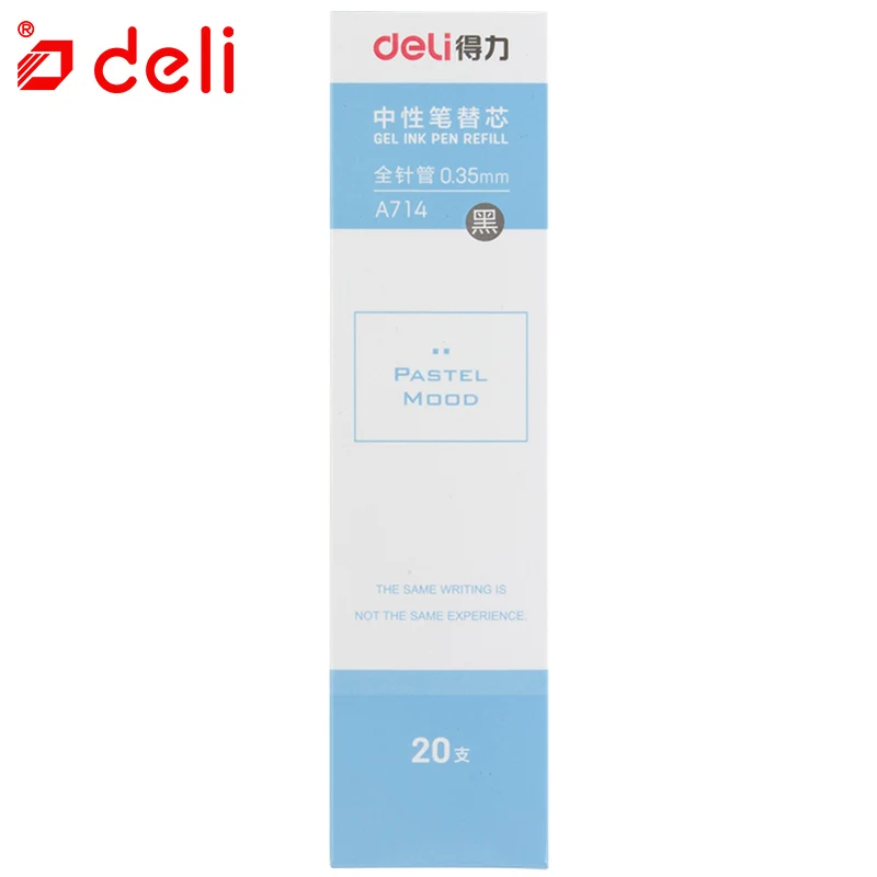 Deli, Студенческая ручка, заправка 0,35/0,38 мм, нормальная гелевая ручка, Набор сменных стержней, 20 шт, сменная заправка, канцелярские принадлежности, школьные и Ofiice принадлежности - Цвет: A714