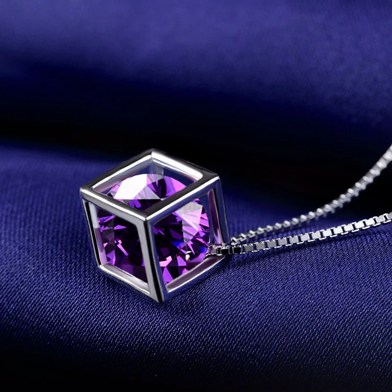 LIAMTING Trendy Fashion 925 Sterling Silver Cube Shape Pendant Necklace With 8MM Cubic Zirconia For Women Jewelry VA028 | Украшения и