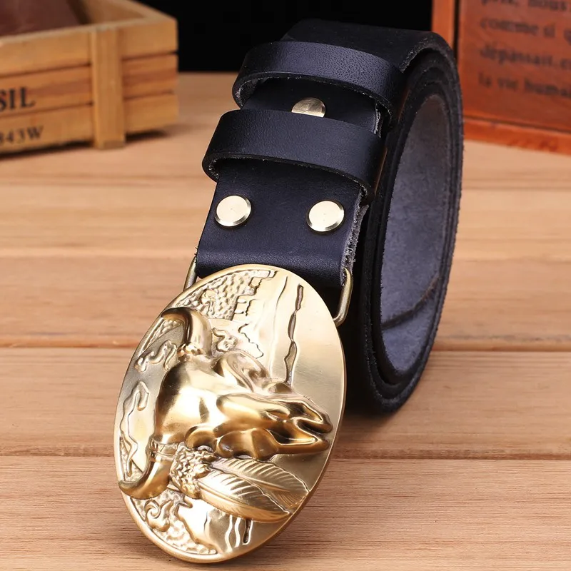 gray brass buffalo Ремни из натуральной кожи с большой пряжкой для мужчин, мужские ремни класса люкс, натуральная кожа, Верблюжий коричневый, панк, Воловья кожа, китайский стиль, высокое качество - Цвет: gray brass buffalo