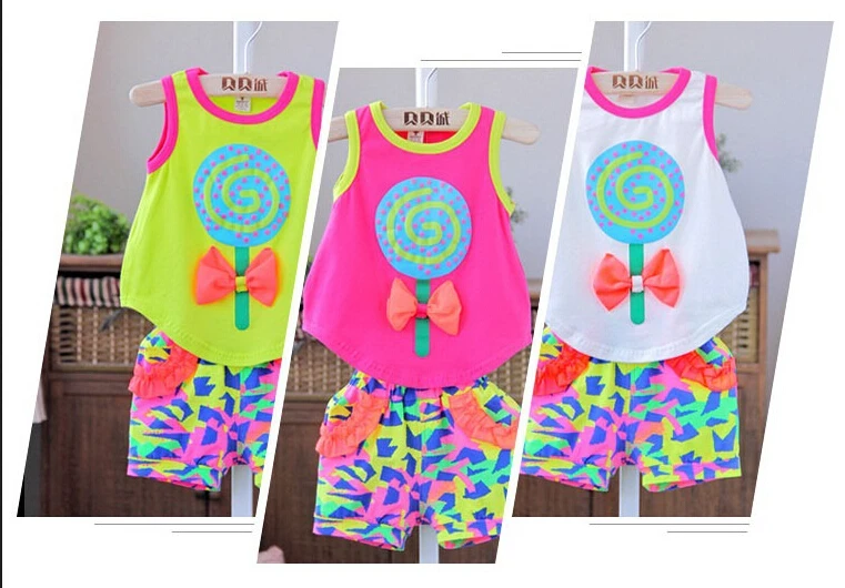Sales promotion baby set girl sets love print T-shirt/vest+ shorts/pant summer clothing 0---3years sports suit | Мать и ребенок