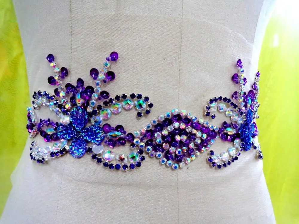Кристальные нашивки ручной работы фиолетовый/прозрачный цвет AB пришивные стразы