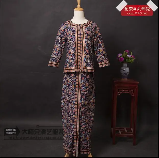 Синий Nonya kebaya Indonesia традиционная одежда Малайзия платье Nyonya - Цвет: Синий